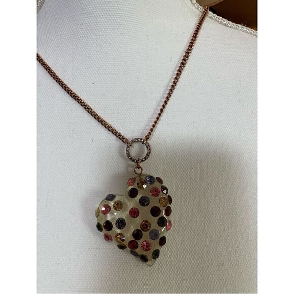 Betsey Johnson Lucite Crystal Puffed Heart Pendant Necklace 34" Valentines Gift - Picture 2 of 8